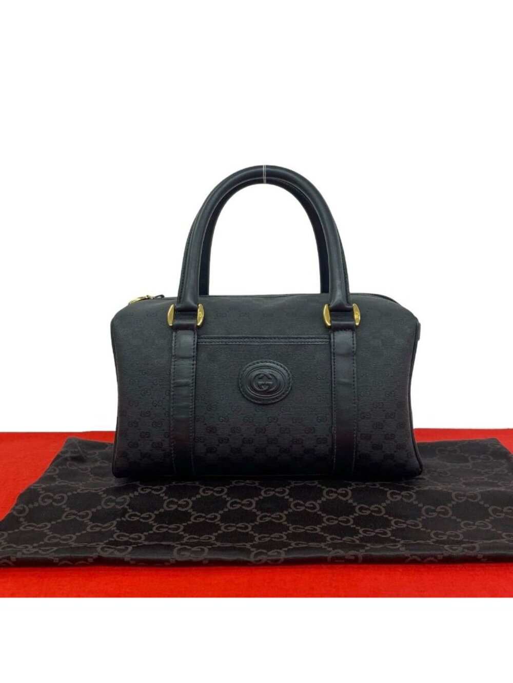 Gucci Bagged Vintage Micro GG Logo Leather Mini Boston Bag Black